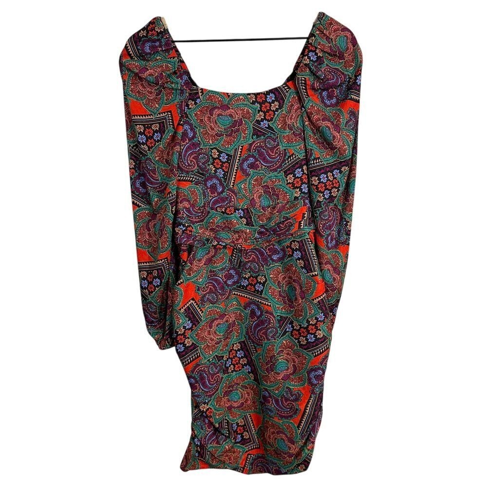Veronica Beard Bellino Silk Long Sleeve Paisley Mini Dress Flame Red Size 4 Boho - Picture 2 of 12